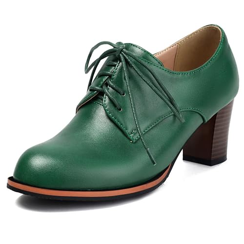 Chaussures Richelieu bout rond rétro et talon bloc moyen Bviennic femme à lacets