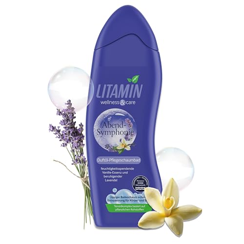 Litamin Sinfónica de noche para baño de espuma, 750 ml, con esencia de vainilla, espuma de baño calmante para el sentido y la sensualidad
