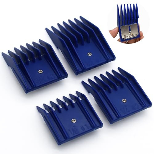 4 Pieces Professional A5-Style Animal Clipper Attachment Guard Guide Cutting Combs Set 76926-900, 1/8", 1/4", 3/8", 1/2", Compatible with Oster Classic 76 A5 Andis AG BG Wahl KM Pet Groomers (Navy)