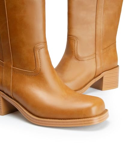 Image of Gothictor Women's Banana Knee High Boots Square Toe Chunky Block Heel Comfortable Low Heel Pull on Wide Calf Riding Long Boots for Women