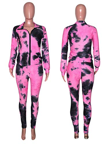 Jogging Sets For Women 2 Piece Tie Dye Outfits Long Sleeve Full Zip Jacket And Skinny Pants Tracksuit Set Black Pink Xl #TOP5