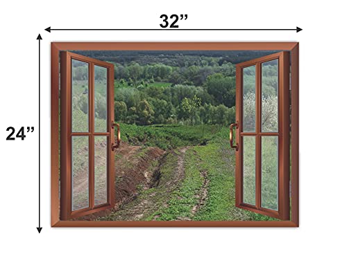 Image of CVANU Forest Trees Window Wall Sticker Virgin Jungle Fake Window Wall Decals Green Nature Beauty Removable Wall Sticker for Living Room Cv 44