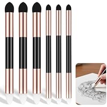 JJUNW 6pcs Artist Blending Sponge Pen, Double Headed Rub and Buff Washable Rubbing Sponge Brush Sketch Wipe Reusable Blending Stump for Artist Highlight Shadow Tool Gold