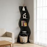 BIGTO Bookcase 19.7"*18.9"*70", Vintage Wall Corner 5-Tier Corner Shelf Bookshelf Black Home Furniture
