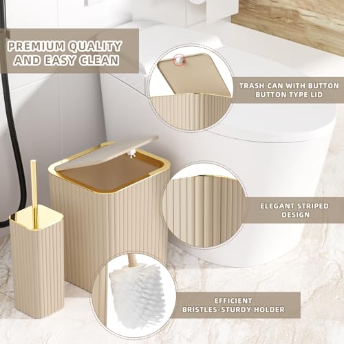 XLHOMO Bathroom Accessories Set - Gorgeous Bathroom Set, 10PC Beige Bathroom Accessory Set, Toilet Brush, Trash Can & Soap Dispenser by XLHOMO - Used condition - Image 7