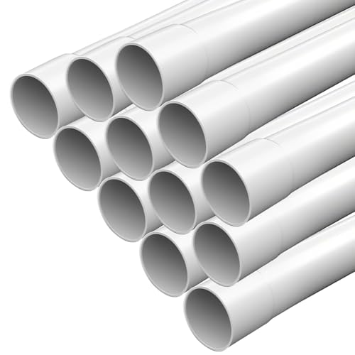 RITHRY Installationsrohr M25, 12m starr PVC leerrohre für elektroleitung schwer entflammbar, kabelrohr mit 25 Kabelklemmen – Rohr 20mm für Aufputzinstallation Weiss