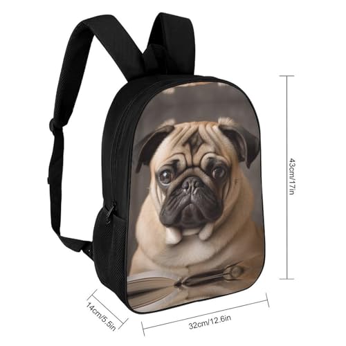 Unique Artistic 17" Durable Polyester Backpack Animal Pug Dog Printed - Large Anti-Wrinkle Carryall with Adjustable Straps & Side Pockets2