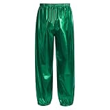 Zaldita Pantalones de danza metálicos para niños y niñas, cintura elástica, pantalones de entrenamiento brillantes, pantalones deportivos para jazz hip hop dancewear, verde, 122-128