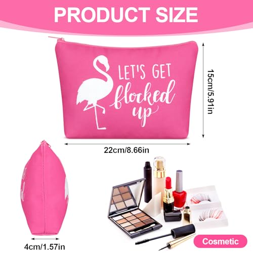 Kacctyen 12 Pcs Flamingo Cosmetic Bags Gifts Let'a Get Flocked up Flamingo Makeup Bag Canvas Zipper Pouch Pink Bachelorette Party Favor Supplies for Women Summer Bridal Showers Party Decorations2