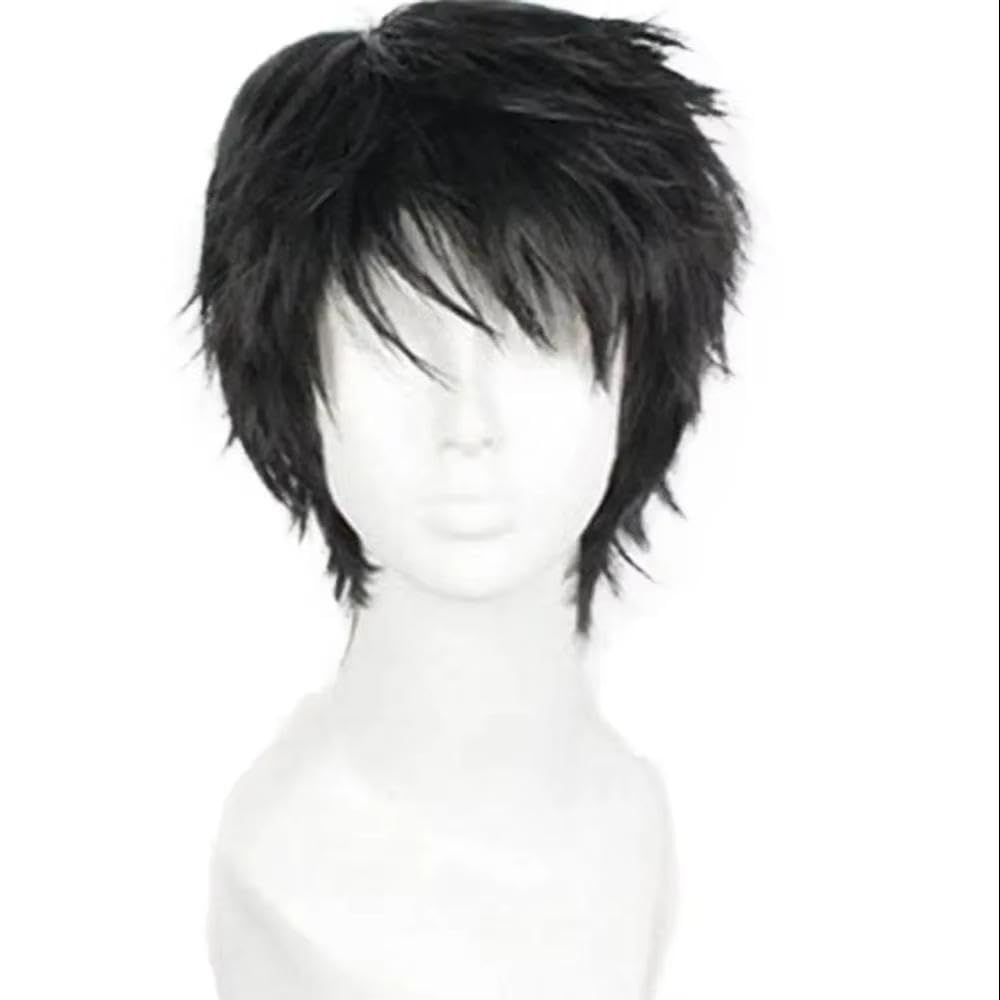 Accesorios Pelucas Peluca Fibra Resistente Al Calor Para Hombre Corta Rizada Mullida En Capas Rizada Negra 11,81''
