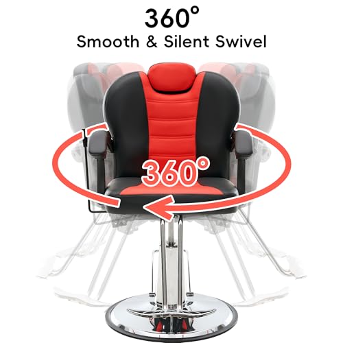 Image of Barber Chair with Heavy Duty Hydraulic Pump, Salon Chair for Hair Stylist, 360 Swivel 90-140 Backrest Reclining Chairs, Portable Height Adjustable Hair Chair for Barbershop (Red)