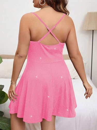 Image of Floerns Women's Plus Size Sleeveless Glitter Dress Wrap V Neck Flared Short Dress
