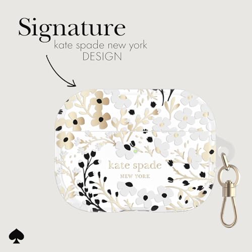 Image of kate spade new york AirPods Pro Protective Case with Keychain Ring - Multi Floral Black and White, Compatible with AirPods Pro 2nd / 1st Generation
