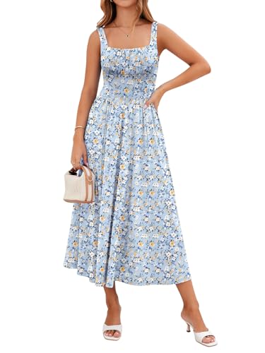 Image of YIOYOLA Womens Casual Summer Dress with Pockets | Sleeveless Square Neck Flowy A-Line Midi Sundress for Beach & Wedding Guest