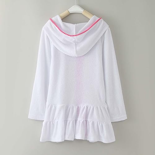 Girls Swim Cover Up Kids Toddler Terry Swimsuit Swimwear Coverup Zip-Up Beach Long Sleeve Hooded Ruffle Dresses4