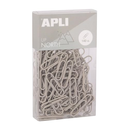 APLI 19978 - Clips de Oficina Metálicos 28 mm - Paquete de 140 unidades en Color Gris - Diseño Minimalista - Accesorios de Escritorio Upnorth