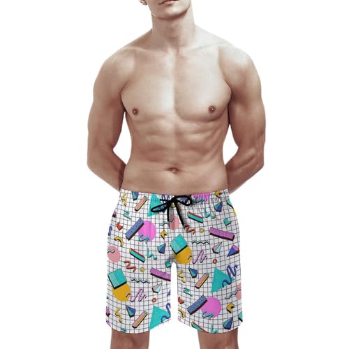 Mens 80s 90s Retro Swim Trunks Quick Dry Beachwear Sports Board Shorts with Mesh Lining2