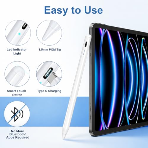 Image of Universal Stylus Pen for Touchscreens, Rechargeable Fine Tip Digital Pen for Writing, & Note-Taking, Works with Android and iOS Devices (Not Palm Rejection Pen) (Extra Replacement Nib Not Received)