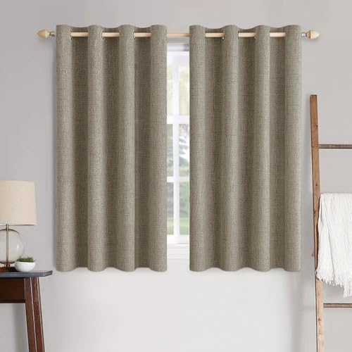 Image of MIULEE 100% Blackout Linen Textured Curtains for Bedroom Solid Thermal Insulated Faux Linen Grommet Room Darkening Curtains & Drapes Luxury Decor for Living Room 52 x 54 Inch (2 Panels)