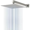 Voolan All Metal Shower Head with Extension Arm, Stainless Steel Waterfall Rainfall Showerheads, High Flow Bathroom Square Rain Shower Head (10’’ Shower Head with 16’’ Shower Arm, Brushed Nickel)