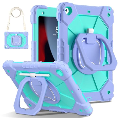 Coque iPad 7ème génération violette et menthe pour la cuisine et les voyages avec sangle