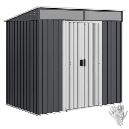 Outsunny Caseta de Jardín 2 m² 195x122x181,5 cm Cobertizo Exterior Metálico con Base Puerta Corredera 2 Ventanas y Anti-UV para Almacenar Herramientas en Terraza Patio Gris Oscuro