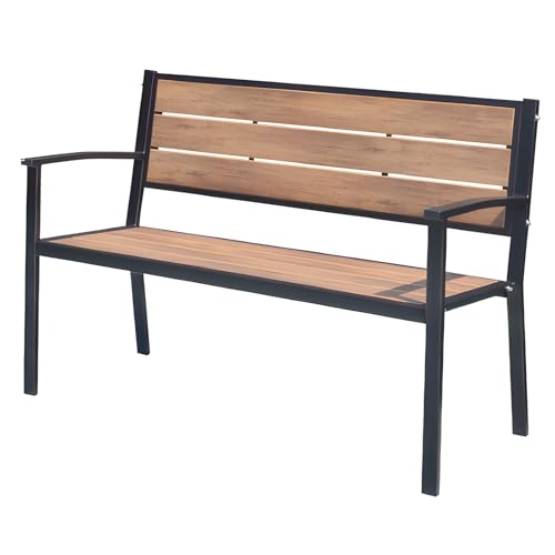 Panca da giardino a 2 posti resistente alle intemperie con struttura in ferro, elegante divano da esterno per balcone, patio e giardino, 128 cm di lunghezza, comoda seduta