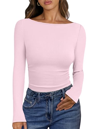 ANRABESS Women's Boat Neck Long Sleeve Shirts Rib...