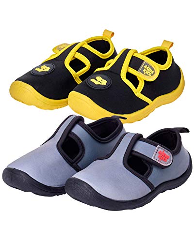 Aquakiks Boys' Water Shoes ? 2 Pack Non-Slip Quick Dry Waterproof Aqua Shoes (Toddler/Little Kid/Big Kid), Size 9 Toddler, Solid Red/Black-Yellow