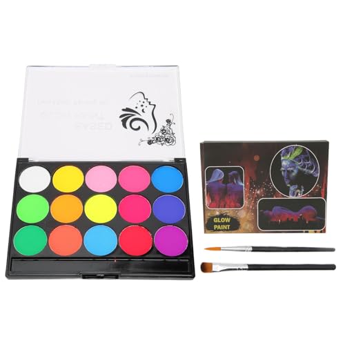 Respicefinem Fluorescent Face Paint Kit with 15 Colors Easy Dry Water Soluble Long Lasting Ideal for Kids Halloween Cosplay and Various Parties