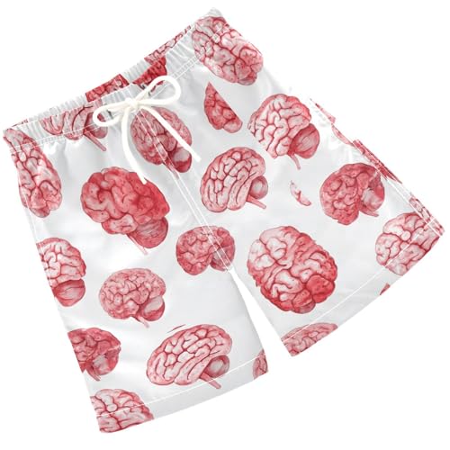 Pigsaly Boys' Swim Board Shorts Watercolor Big Human Brain Boy's Swim Trunks Kids Swimwear M