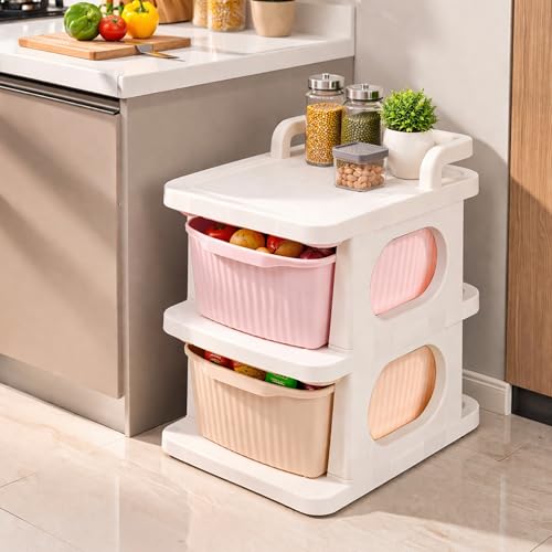 Image of JD Fresh 2 Tier Rolling Drawer Storage Organizer /Plastic Modular Chest of Drawers /Sliding Storage Rack for Clothes with Wheels /Multipurpose Drawer Cabinet for Living Room /Kids Room /Office (Multicolor)