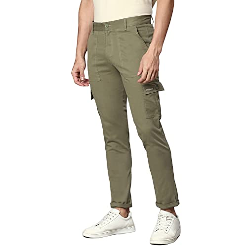 Image of Hubberholme Men's Regular Fit Cotton Trousers with Patch Pockets, Ankle Length Button Closure Cargo Chinos