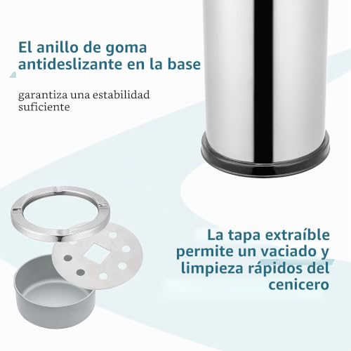 Miniatura 3 de Ribelli - Cubo De Basura Con Cenicero Para Interior Y Exterior Con Cubo De Basura De Acero Inoxidable, Color Acero Inoxidable