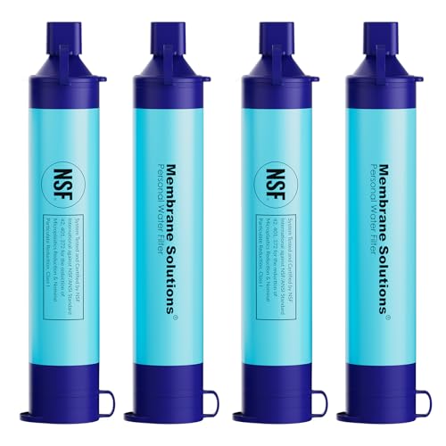 Membrane Solutions Filtro De Agua Supervivencia, Elimina El 99,9999 De E.Coli, Precisión Del Filtro 0,1 Micrón, Sistema De Filtro Portátil Para Emergencia, Camping, Senderismo, 4 Pack