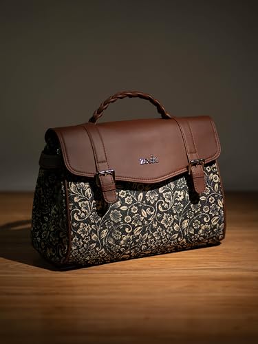Image of ZOUK Heritage Satchel Bag - Gwalior Weaves | Jute | Vegan Leather Handcrafted With Detachable Sling Strap
