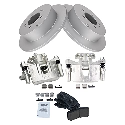 Image of TRQ Rear Brake Pad and Rotor Set Ceramic Solid Rotors Calipers Hardware | For 2009-2011 Mitsubishi Lancer 2008-2013 Outlander