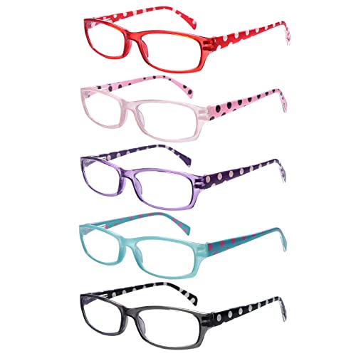 5 Pack Reading Glasses for Women, Blue Light Blocking Computer Readers, Ease Blurry Vision Dry Eyes Anti UV Glare (5 Mix C1, 6.00, multiplier_x)