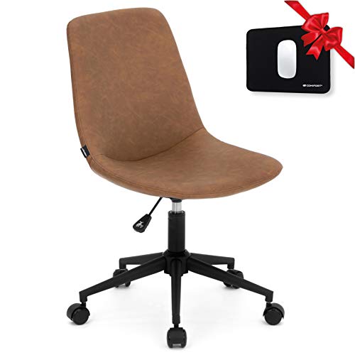 COMIFORT Silla Escritorio Partridge, Silla Oficiina Respaldo Bajo, Silla Giratoria con Ruedas, Mecanismo Elevación Ajustable, Silla Ergonomica Funcional con Acabado Polipiel, Marrón