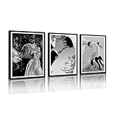 Gerahmtes Wandkunst-Set für Schlafzimmer, schwarz-weiß, sexy Frauendruck, sinnliches Paar, Poster, romantisches Kunstwerk für Bar, Hotel, Wohnung, Dekoration, fertig zum Aufhängen, 30,5 x 40,6 x 3