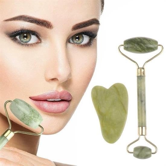 Çift Taraflı Yeşim Taşı Jade Roller Yüz Masaj Aleti Seti