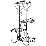 Outsunny Blumenständer Blumenregal aus Metall 4 Ebenen Pflanzenregal Blumentreppe Blumenständer für innen und außen Garten Balkon Schwarz 45 x 24,5 x 80 cm