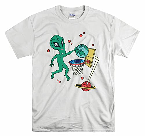 T-shirt Space UFO blanc taille L, idée cadeau pour fan de basket