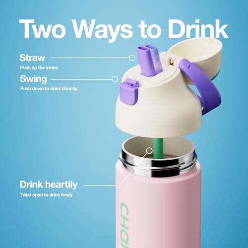 CHAKO LAB Botella de Agua Aislada de 23oz con Recubrimiento Cerámico, Pajilla y Tapa con Pico, Taza de Café de Acero Inoxidable a Prueba de Fugas, Estética Linda para Gimnasio, Deportes, Trabajo y Escuela (Rosa) miniatura 5