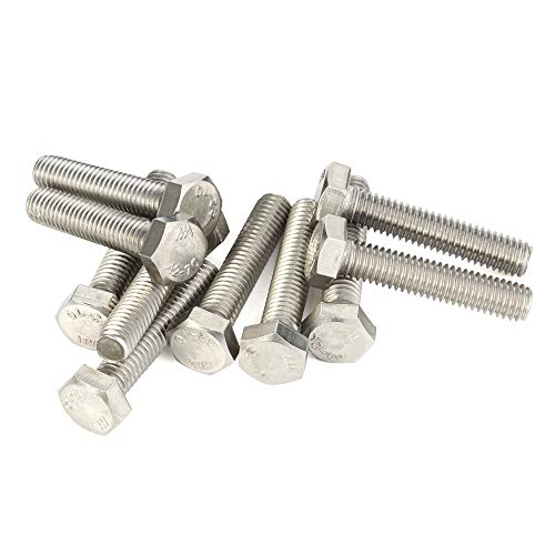 Image of Mellewell M6 x 8mm Hex Head Screw Bolts, Fully Threaded, Stainless Steel 18-8, Plain Finish, Quantity 50
