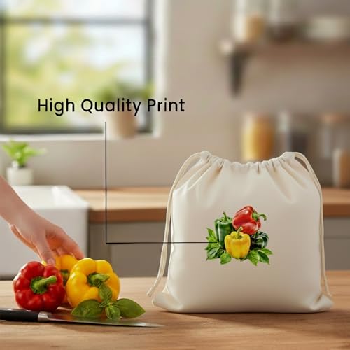 Image of Cotton Vegetable Bags for Fridge | Reusable Vegetable Storage Bags | Breathable Cloth Vegetable Cover | Eco Friendly Fridge Organizer | 12x12 Inch | Pack of 10 (DRAWSTRINGS CLOSER PACK OF 10)