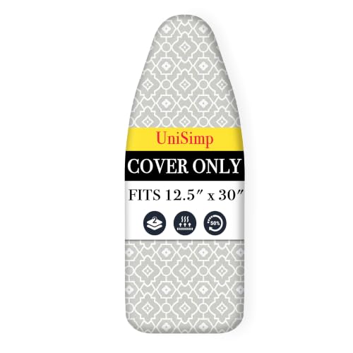 UniSimp Small Ironing Board Cover and Pad 12.5x30 Small Iron Board Cover with Padding Tabletop Mini Ironing Board Cover and Pad Small Size Cotton Canvas Heat Resistant Drawstring Geometric