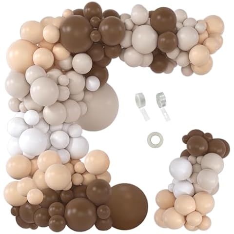 PERPAOL 151pcs Brown Balloons Garland Arch Kit Neutral Boho Tan Coffee Nude White Balloon for Teddy Bear Shower Wild Jungle Safari Woodland Party Birthday Decorations… Cover