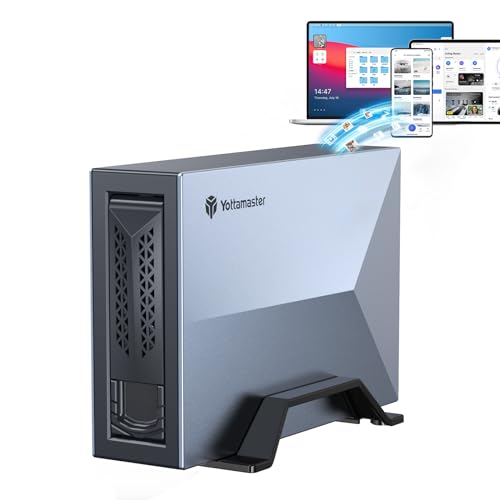 Yottamaster Gabinete NAS para HDD/SSD SATA de 18 TB de 3,5 polegadas e 2,5 polegadas, armazenamento conectado à rede de 1 compartimento, RAM DDR4 de CPU Quad Core, nuvem doméstica privada, Ethernet de