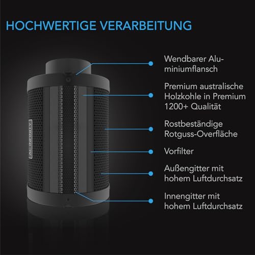 AC Infinity Aktivkohlefilter 100mm mit mit hochwertiger australischer Virgin-Kohle, für Inline-Rohrventilatoren, Geruchskontrolle, Hydrokulturen, Grow Räume